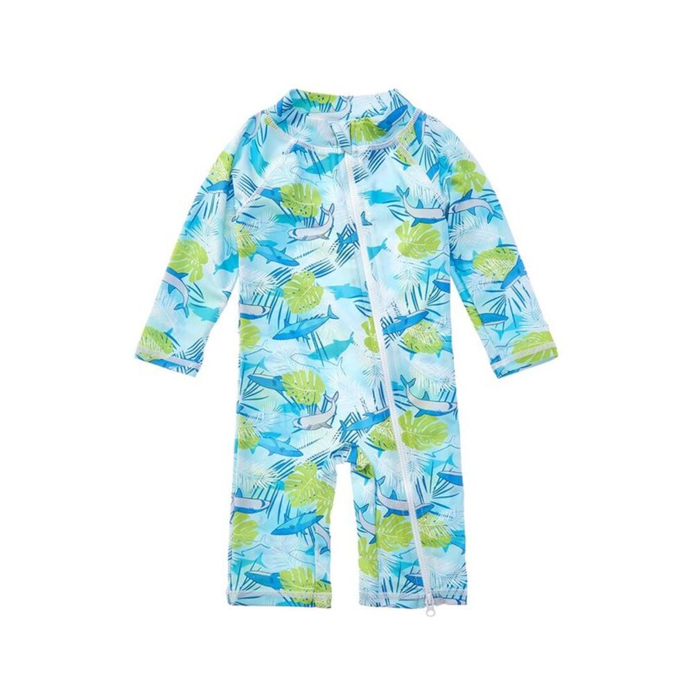 Flap Happy Girls Undersea Paradise Rash Guard Romper, Blue